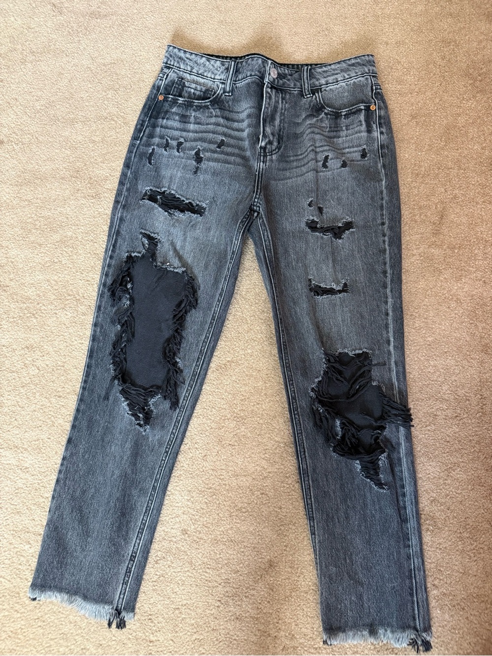 Cello Black Distressed Straight-Leg Jeans